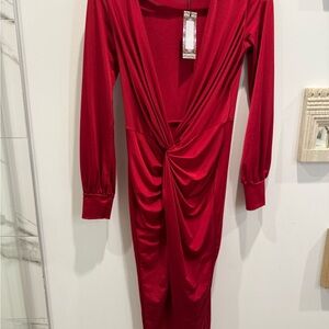 Elegant Red Long Sleeve Dress